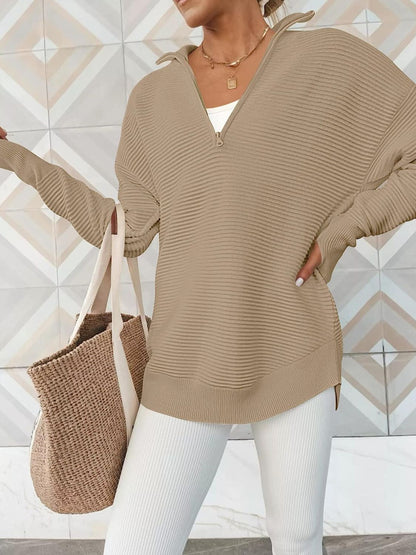 Half Zip Long Sleeve Knit Top