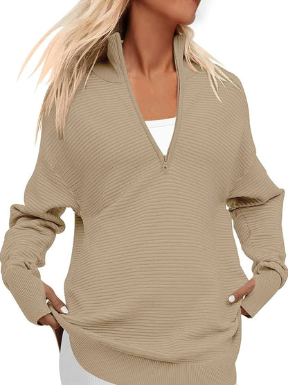 Half Zip Long Sleeve Knit Top